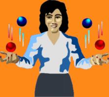 Computer image of a woman juggling balls